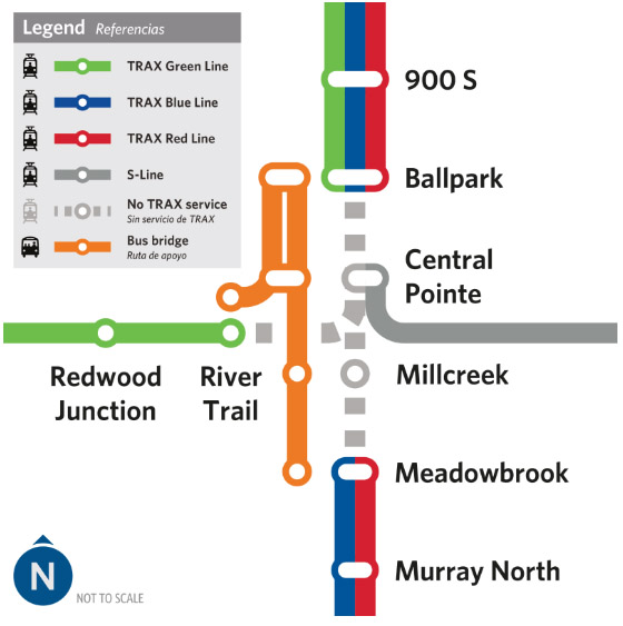 TRAX Rail Interchange Maintenance All Lines August 10 - 15 2024